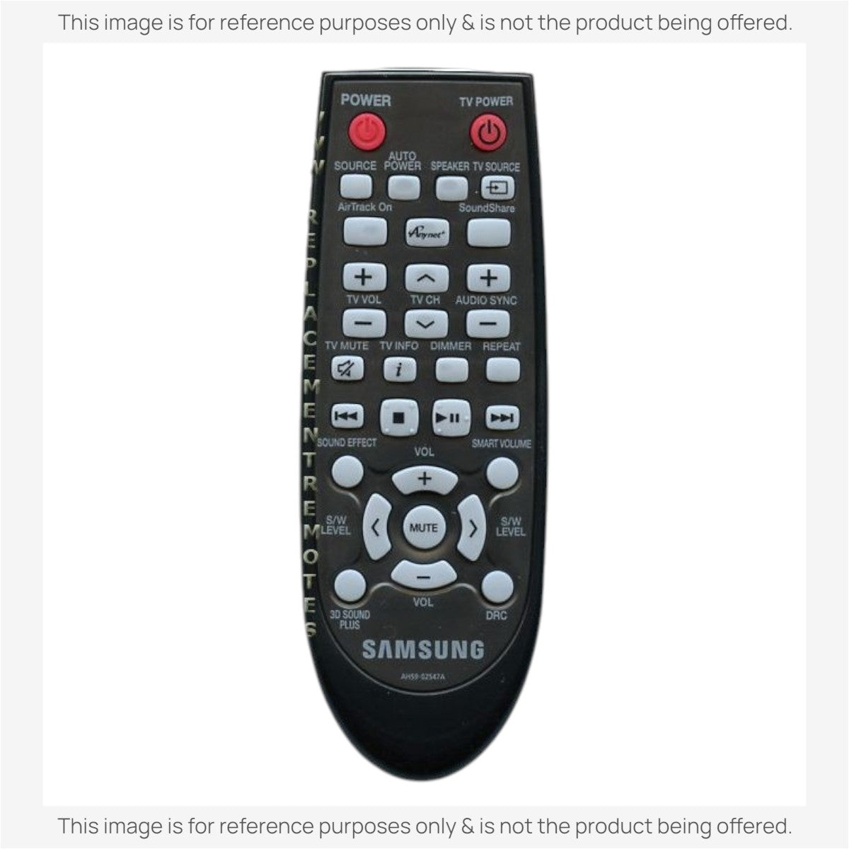 Anderic replacement remote control for Samsung home theater systems, featuring black casing and white labeled buttons.