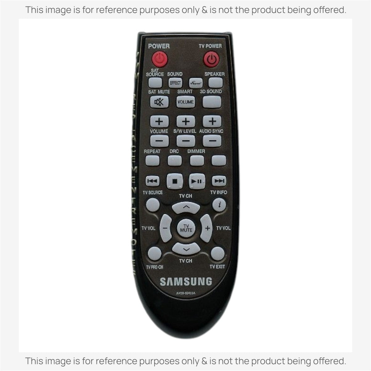 Anderic black replacement remote control for Samsung home theater systems with labeled buttons and power controls.