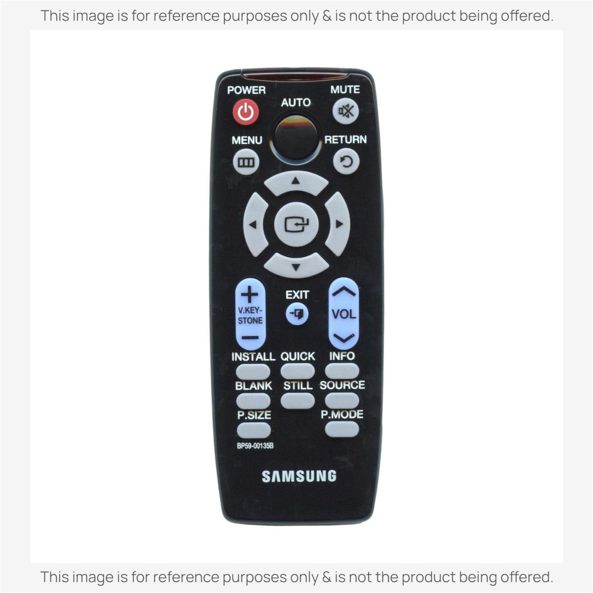 Anderic replacement projector remote control for Samsung BP59-00135B with black casing and white function buttons.