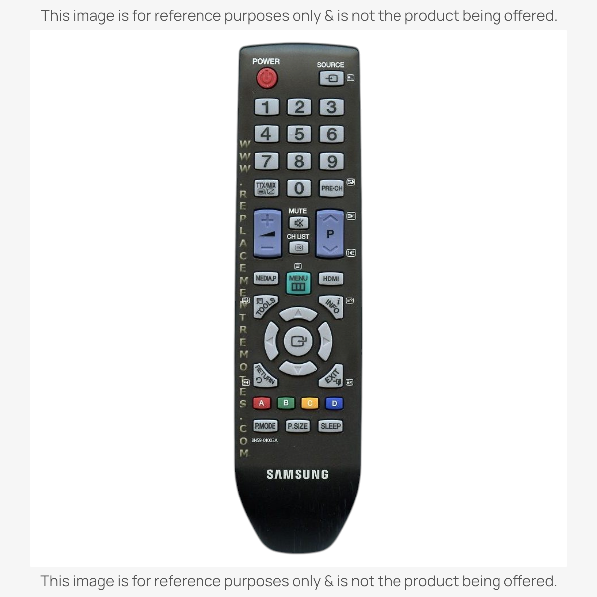 Anderic RR580A replacement TV remote for Samsung, featuring a black plastic design with standard control buttons.