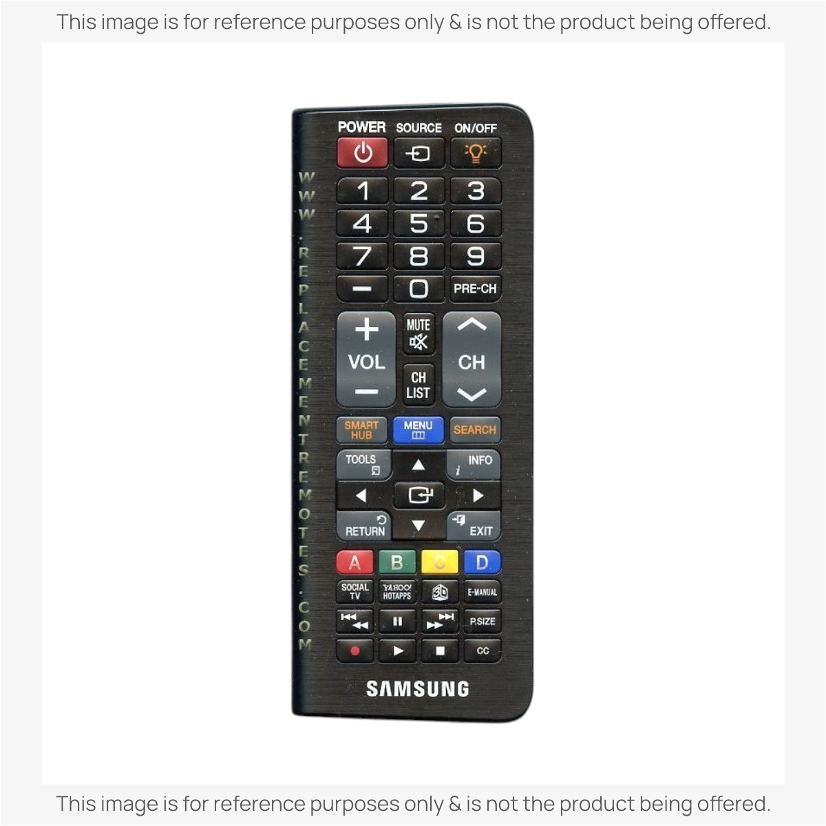 Anderic replacement remote control for Samsung TVs with black casing and standard button layout