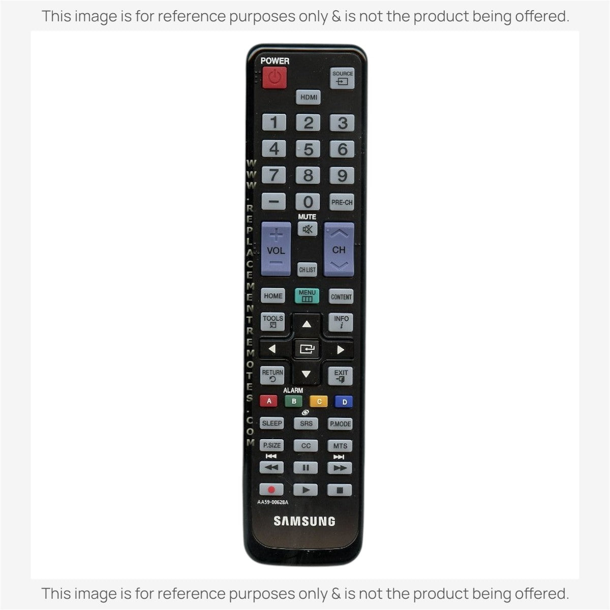 Anderic replacement remote control for Samsung HDTVs with black casing and clearly labeled function buttons.