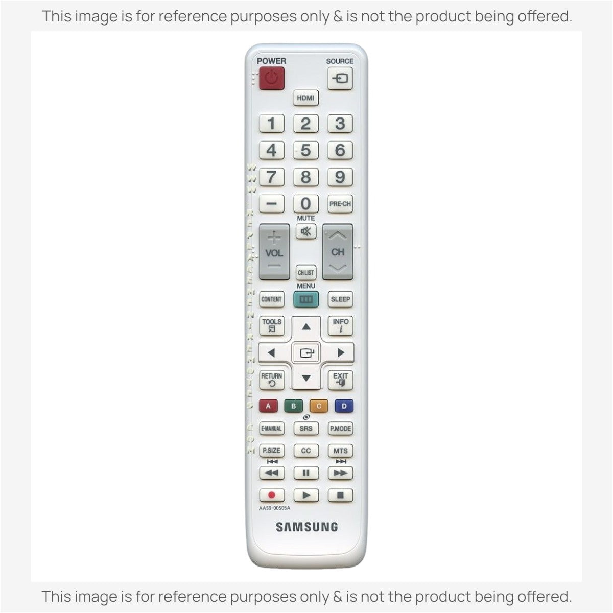 Anderic replacement remote control for Samsung HDTVs in white with standard operation buttons and model AA59-00505A