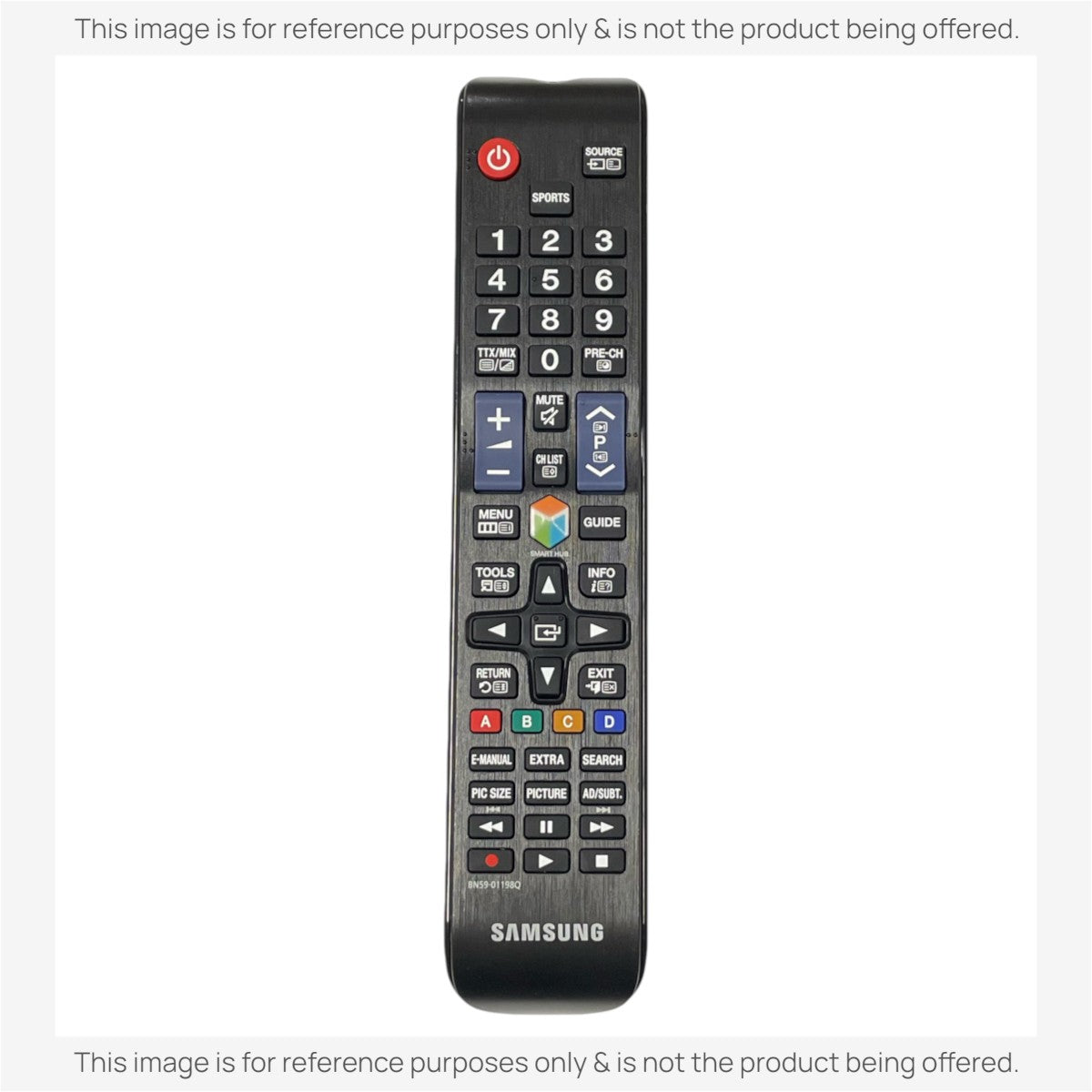 Anderic replacement remote control for Samsung BN59-01198Q TVs featuring a black button layout and infrared sensor