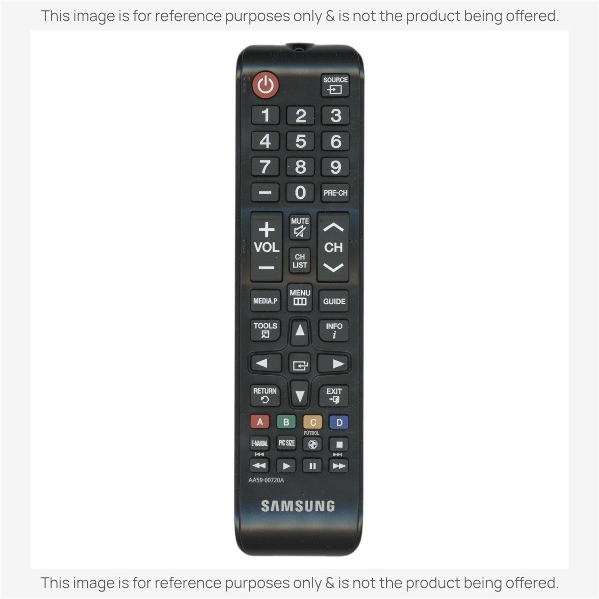 Anderic black replacement remote control for 2012 Samsung TVs with standard navigation and media playback buttons.