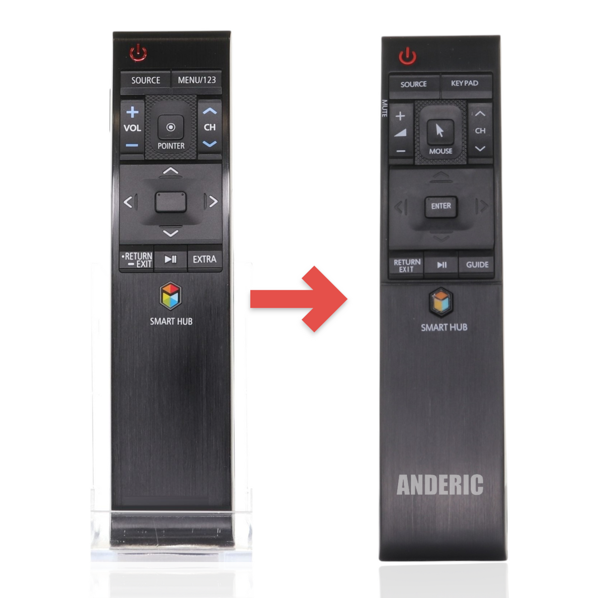 Anderic RR1220E black RF wand remote control for 2014 Samsung TVs with Smart Hub button and ergonomic design