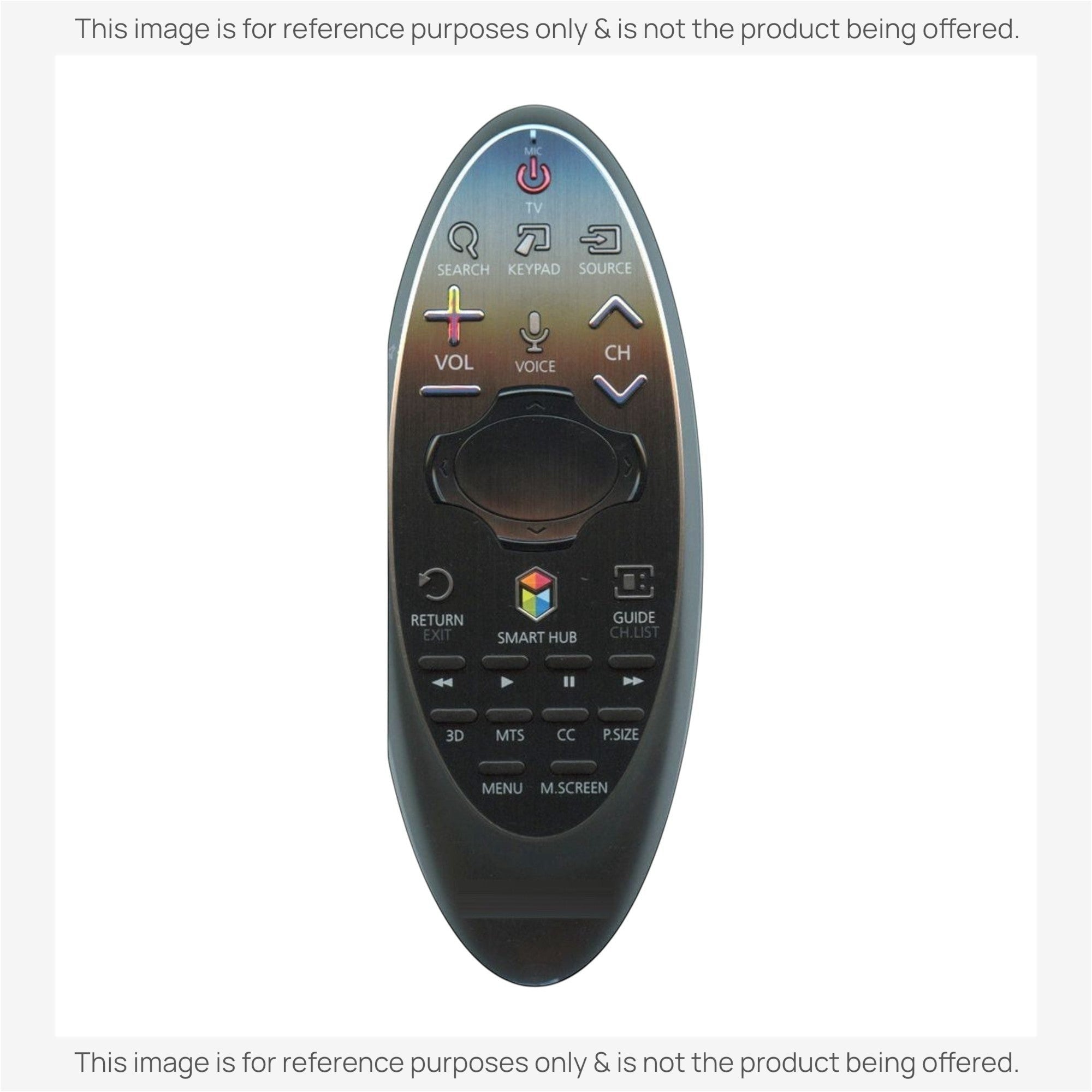 Anderic substitute remote control for Samsung Smart TVs with ergonomic oval design and dedicated Smart Hub button.