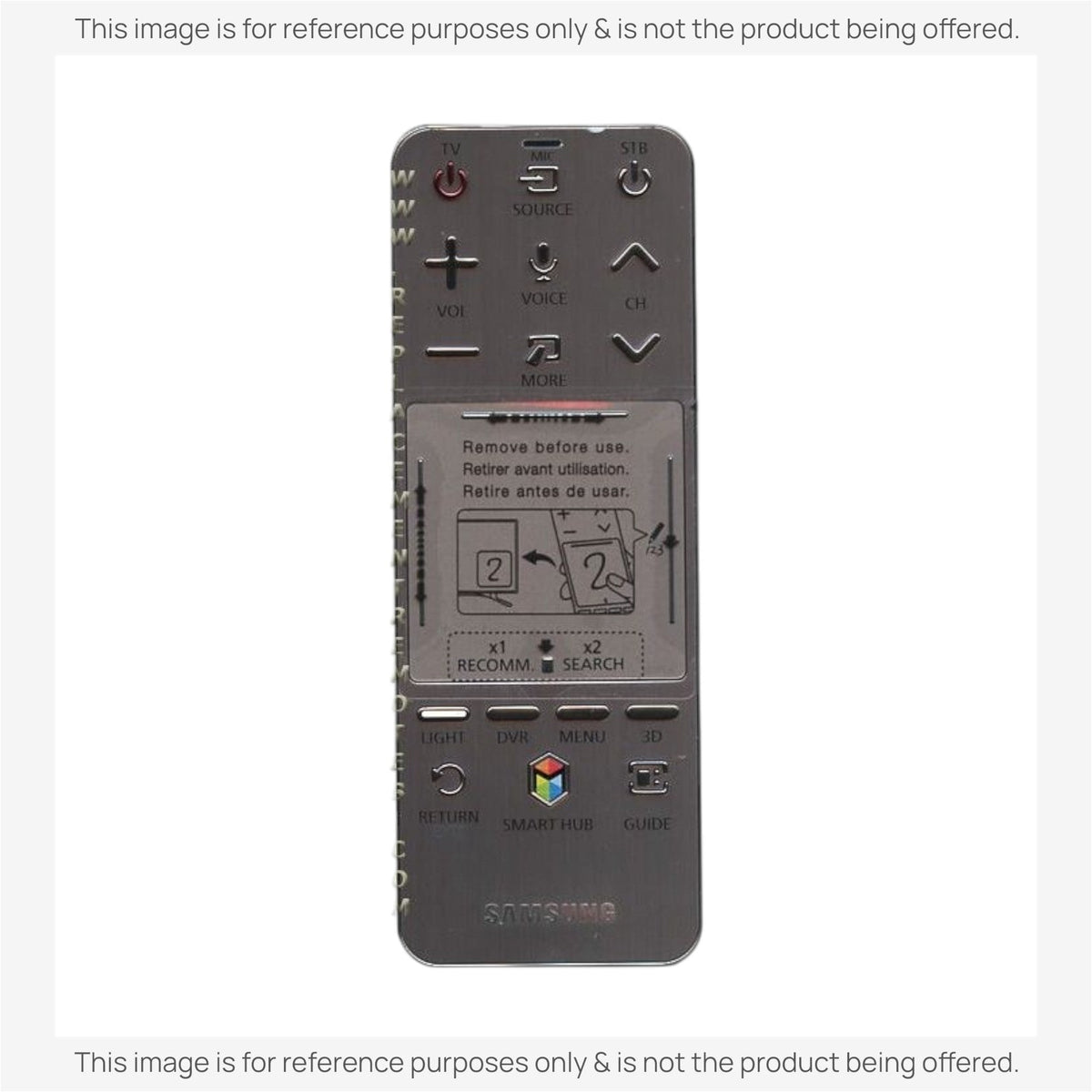 Anderic replacement remote for Samsung Smart TVs featuring a grey finish, navigation buttons, and Smart Hub access.