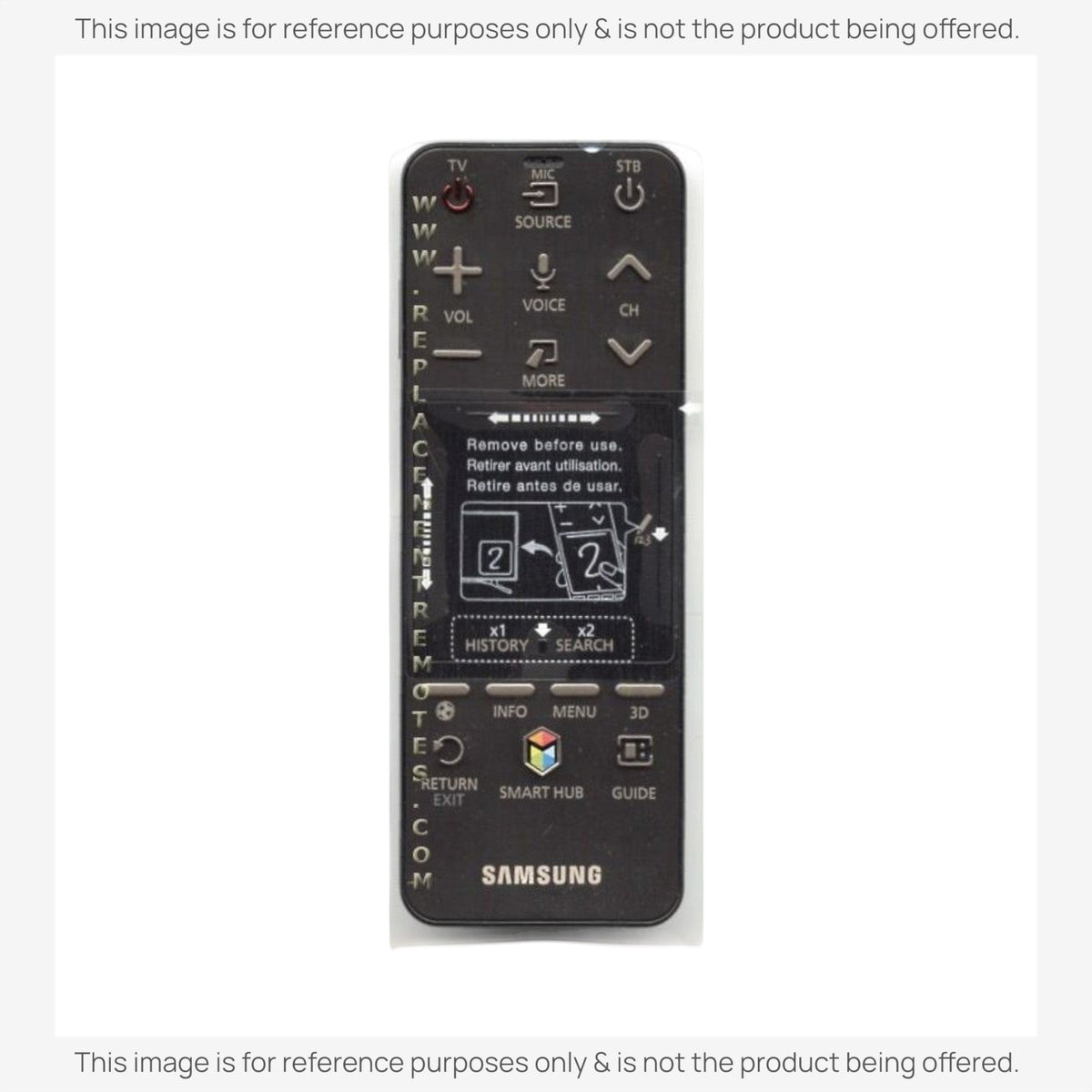 Anderic replacement remote for Samsung Smart TV featuring pointer navigation, Smart Hub, and app control buttons.