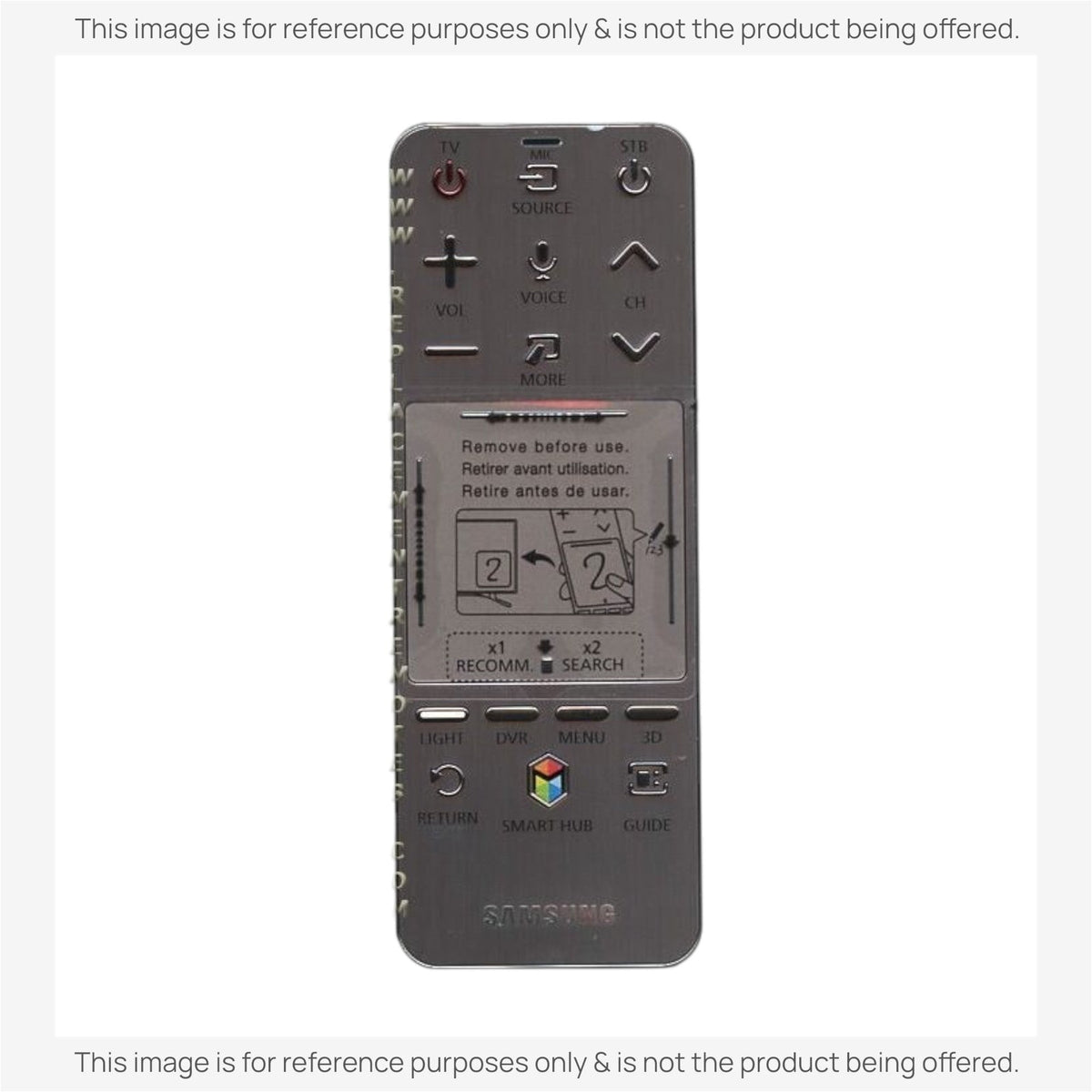 Anderic replacement remote for Samsung Smart TV with mouse navigation and Smart Hub buttons in a grey finish.