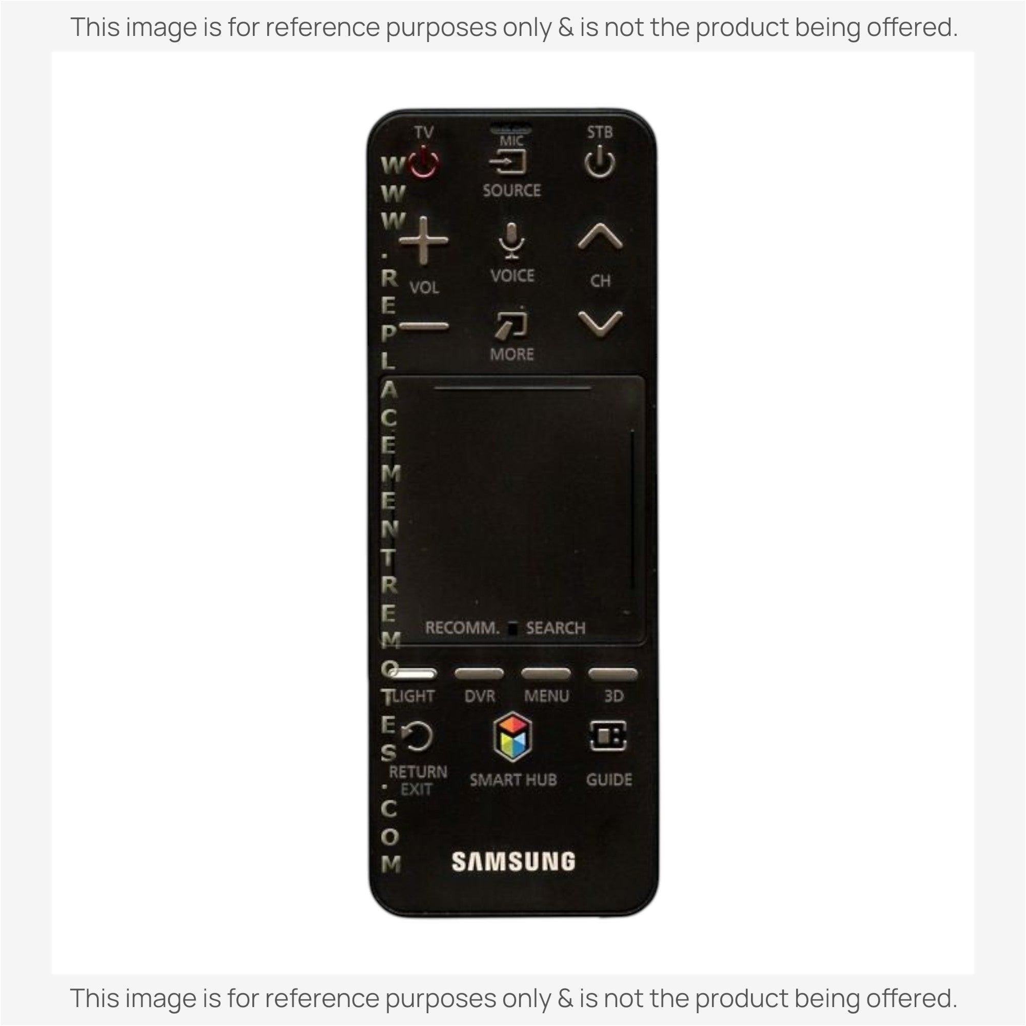 Anderic SR7557 replacement remote for Samsung Smart TVs featuring a central cursor touchpad and dedicated menu buttons.
