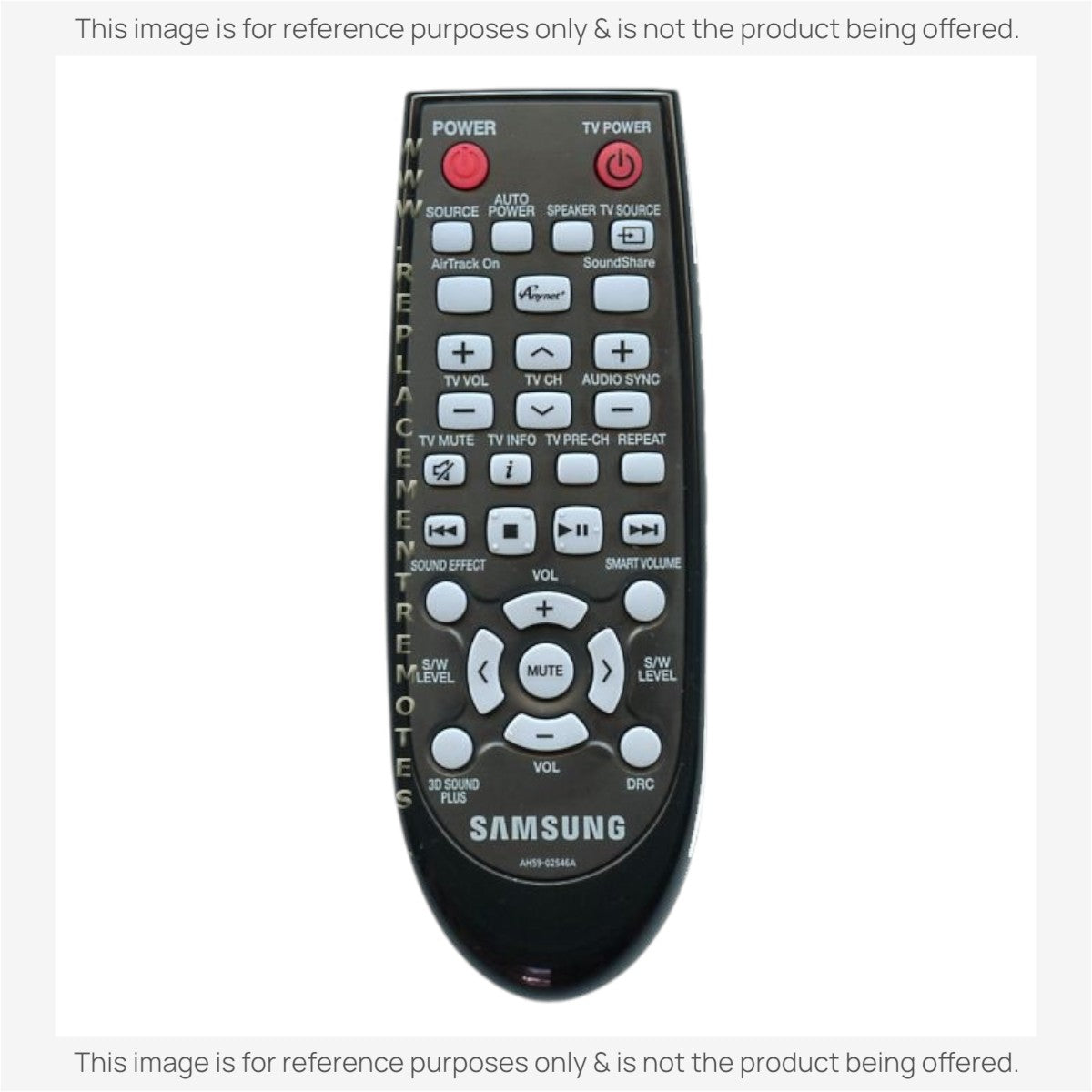 Anderic replacement remote control for Samsung sound bars featuring black casing and clearly labeled white buttons