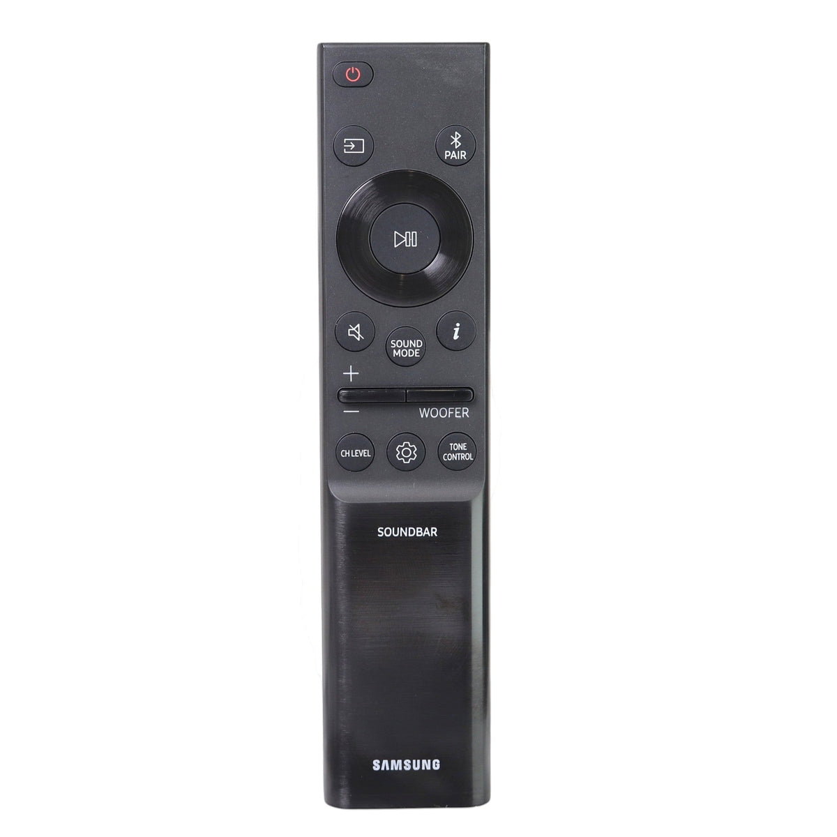 Anderic replacement remote control for Samsung sound bars, featuring black plastic design with dedicated media buttons.