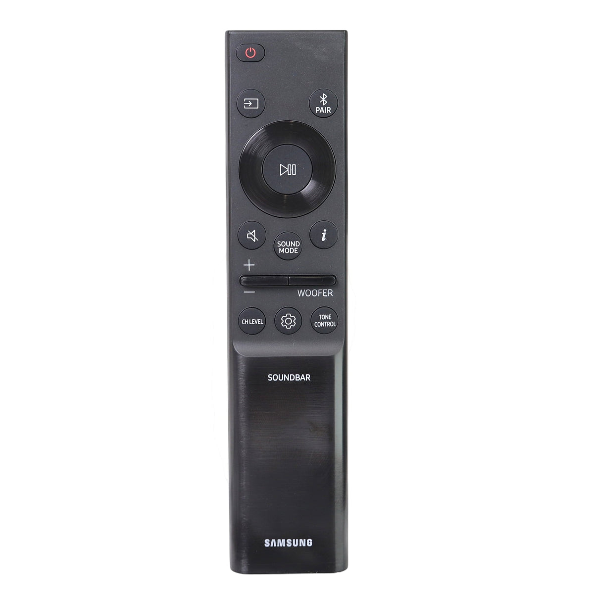 Anderic replacement remote control for Samsung sound bars, featuring black plastic design with dedicated media buttons.