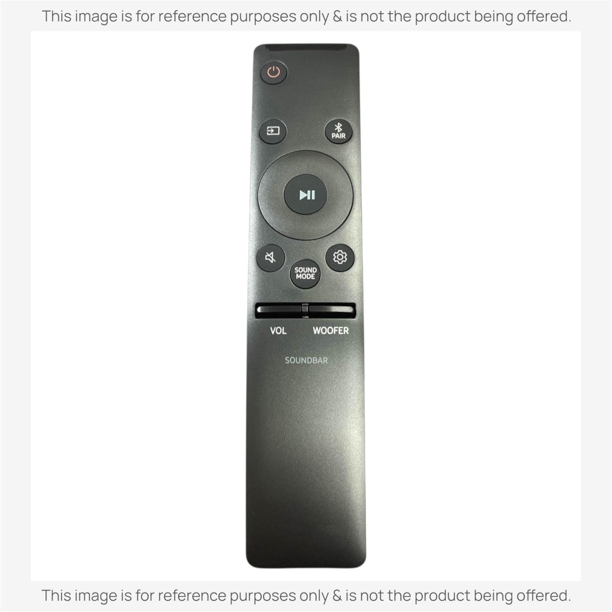 Anderic replacement remote control for Samsung sound bars, featuring volume, input, and sound mode buttons.