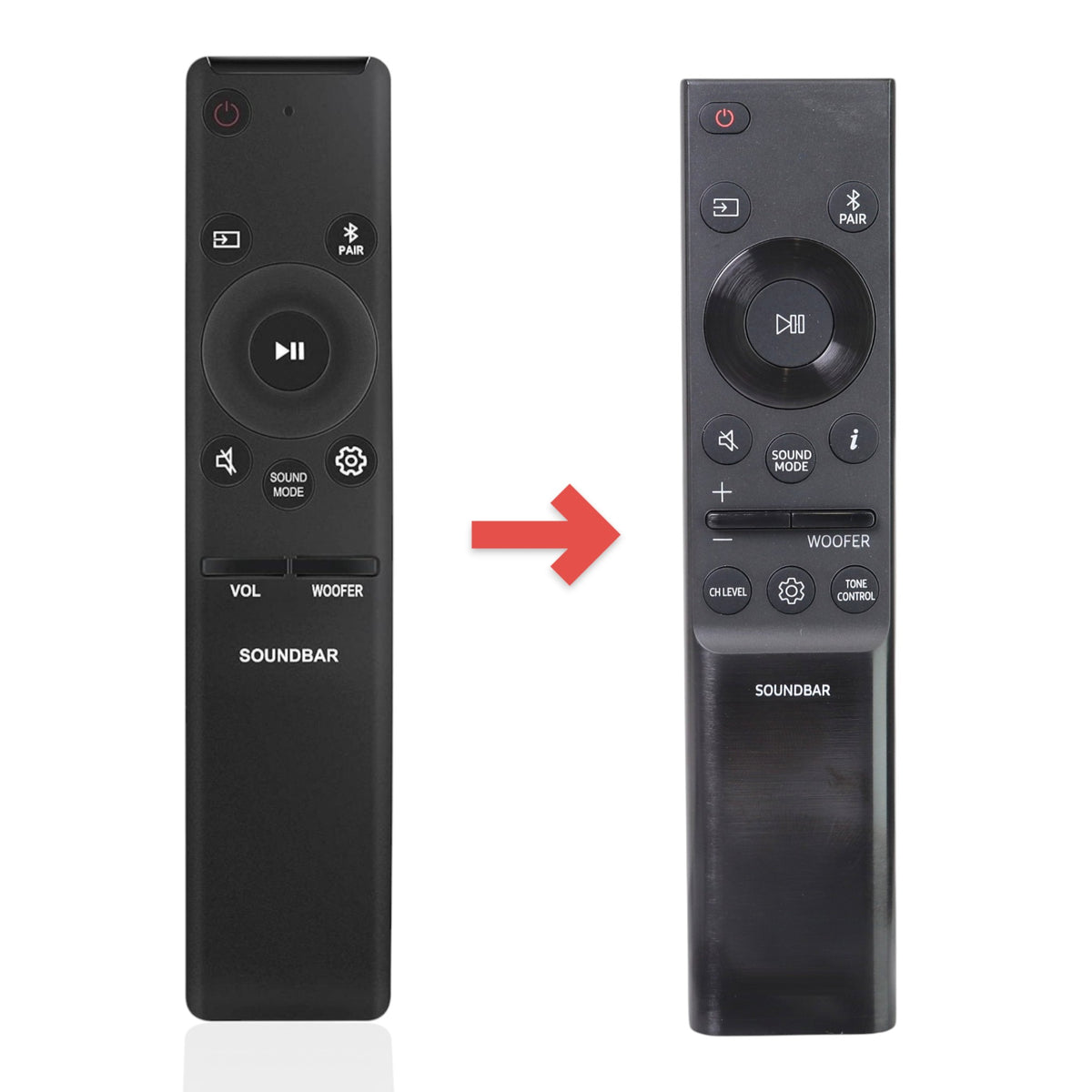 Anderic replacement remote control for Samsung sound bars, featuring a black design with volume and sound mode buttons.