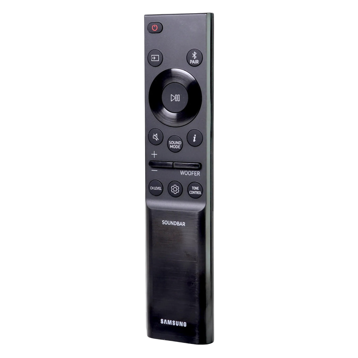 Anderic replacement remote control for Samsung sound bars, black plastic design with dedicated volume and mode buttons.