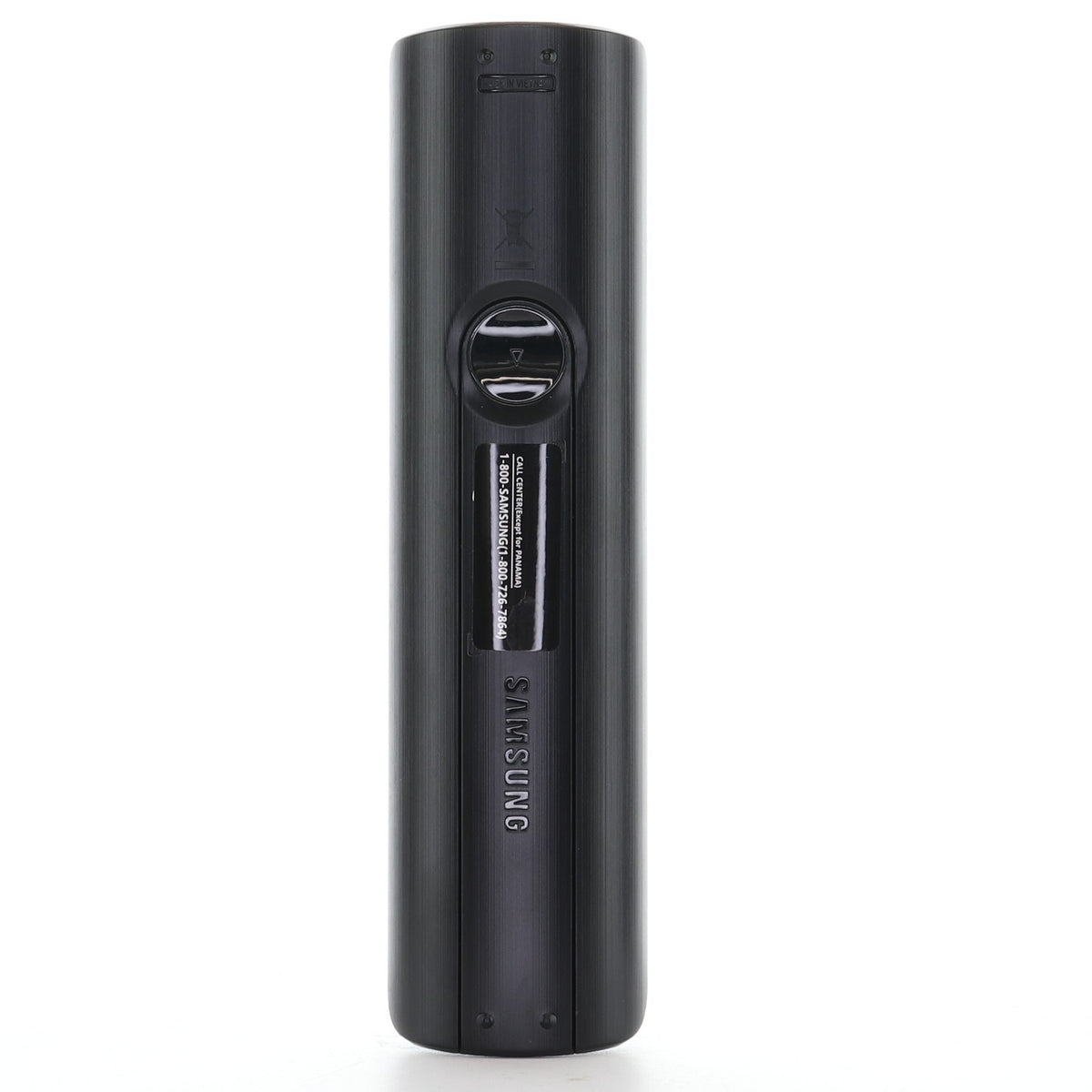 Anderic black plastic TV remote control for Samsung, showing the battery compartment door and Samsung logo on the back.
