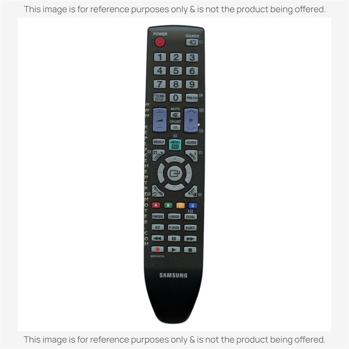 Anderic replacement remote control for Samsung BN59-01012A TVs featuring a black plastic body and standard buttons.