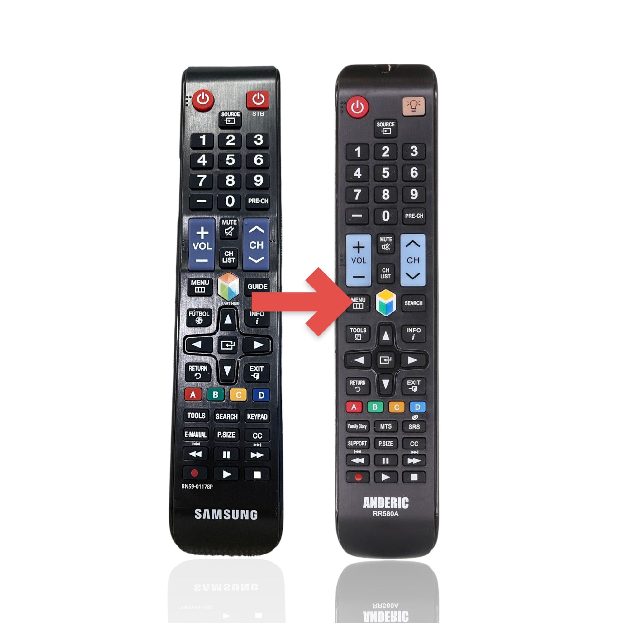 Anderic black replacement TV remote control for Samsung BN59-01178P with standard button layout and Samsung branding.