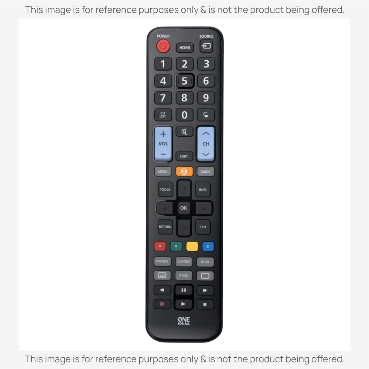 Anderic RR580A universal remote control for Samsung TVs featuring a black design with dedicated menu and guide buttons.