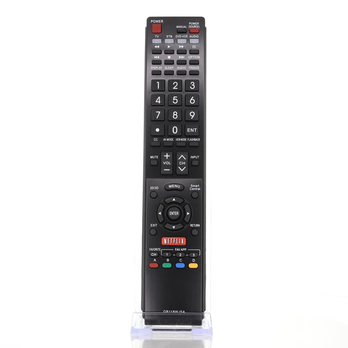 Anderic substitute remote control for Sharp AQUOS TVs featuring a dedicated Netflix button and full keypad layout.