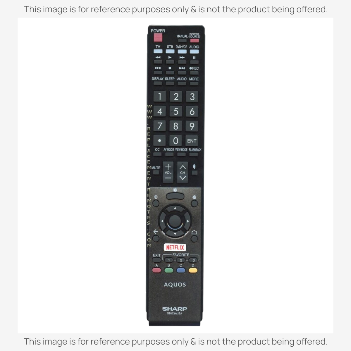 Anderic substitute remote control for Sharp AQUOS Smart TVs featuring dedicated Netflix button and full keypad