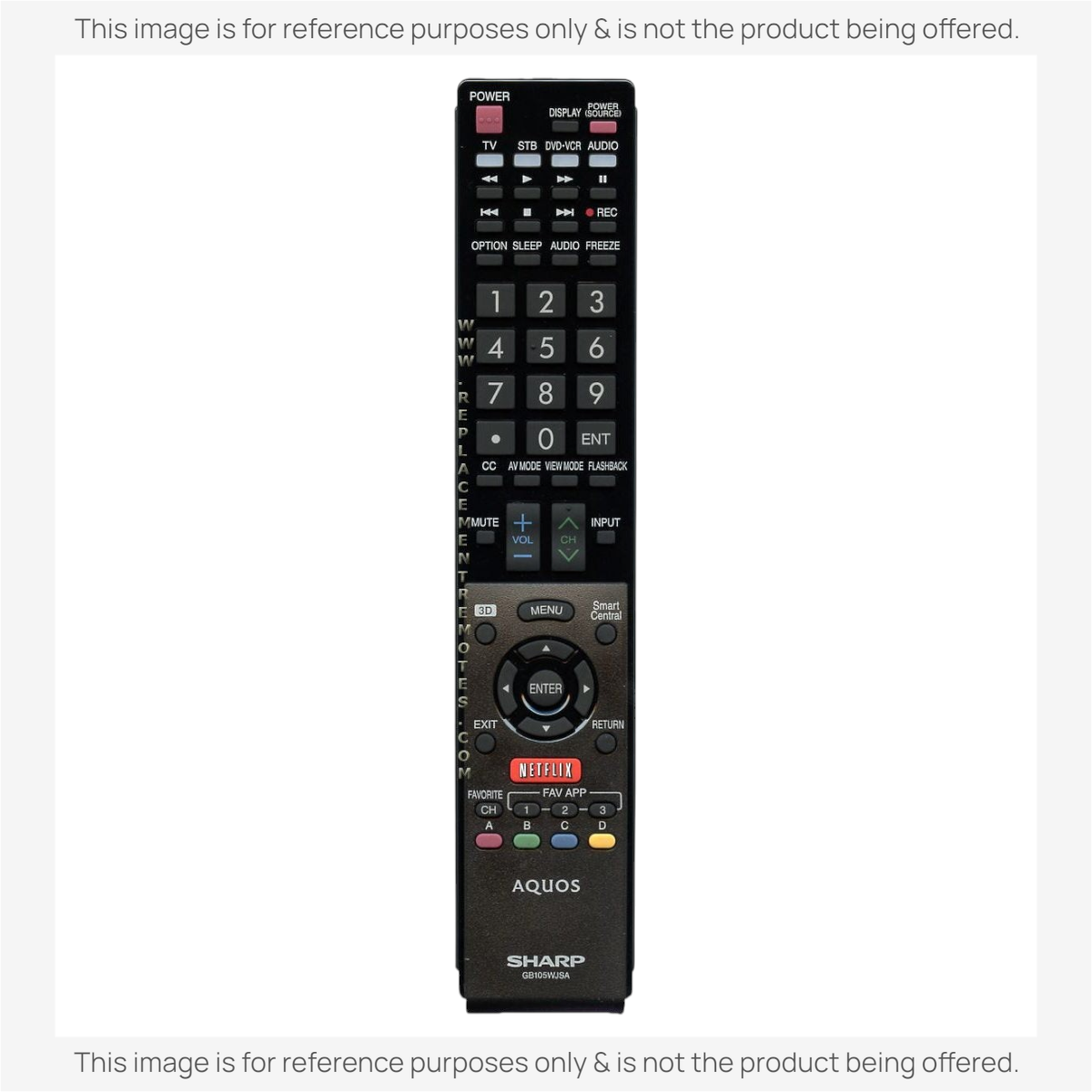 Anderic substitute remote control for Sharp Aquos smart TVs featuring a Netflix button and full numeric keypad.