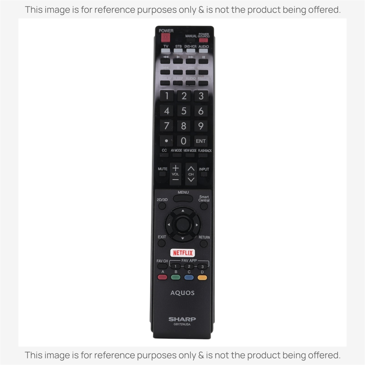 Anderic substitute remote control for Sharp Aquos TVs featuring a black design with dedicated Netflix button