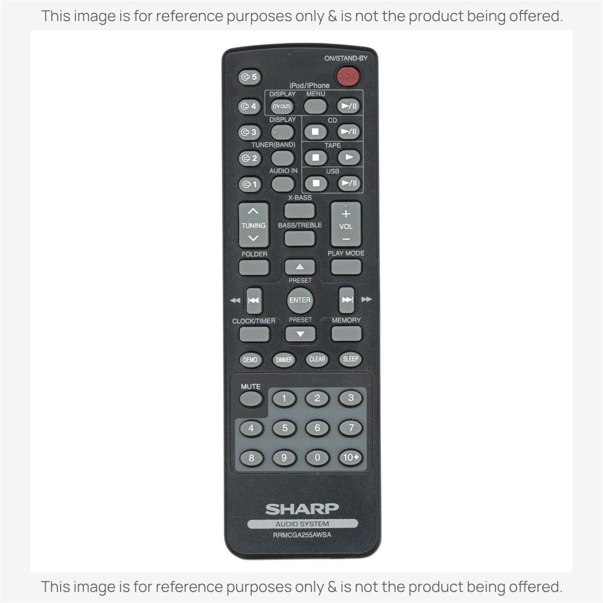 Anderic replacement remote control for Sharp 5-disc mini component audio systems, black with grey buttons.
