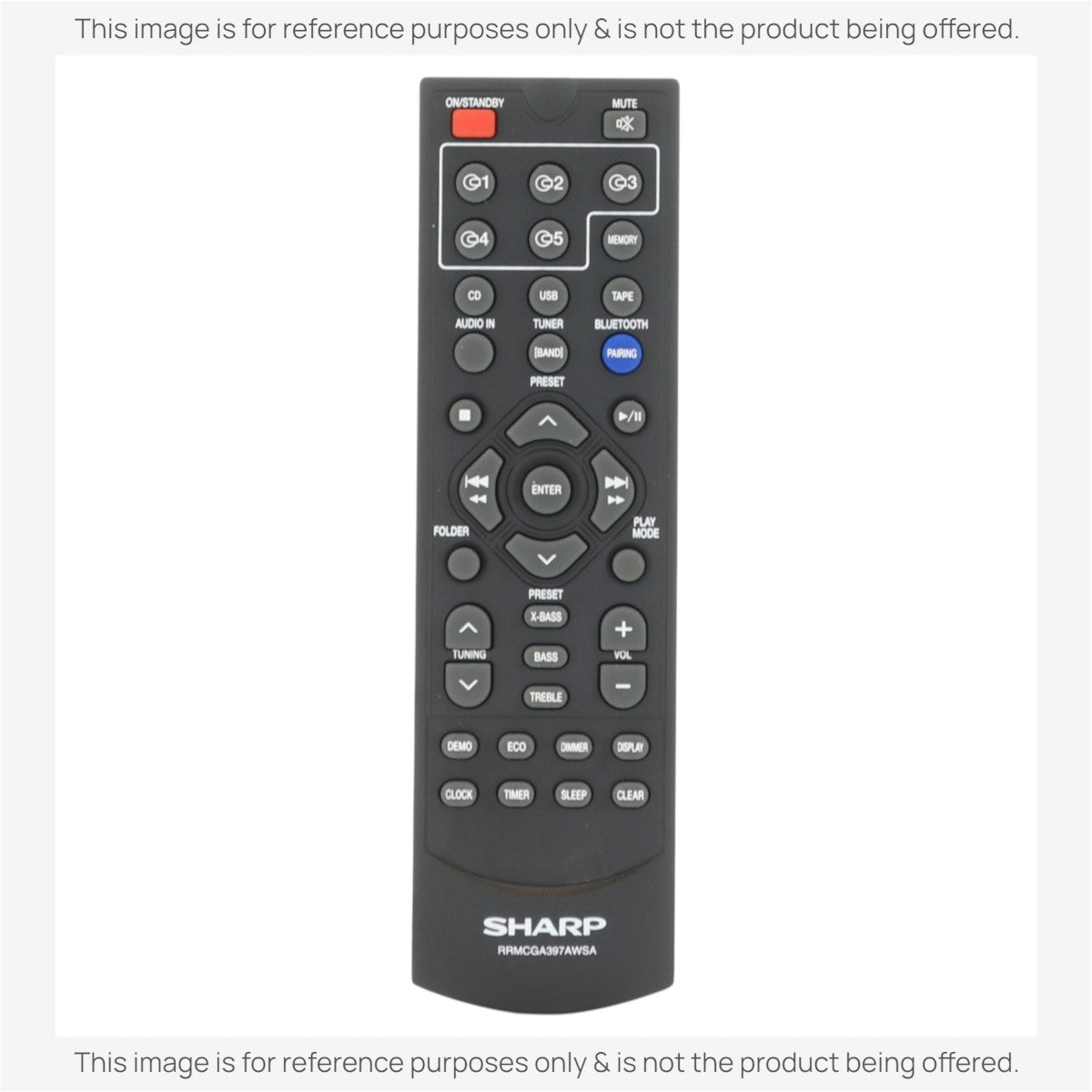 Anderic replacement remote control for Sharp 5-disc mini audio systems featuring playback and volume buttons