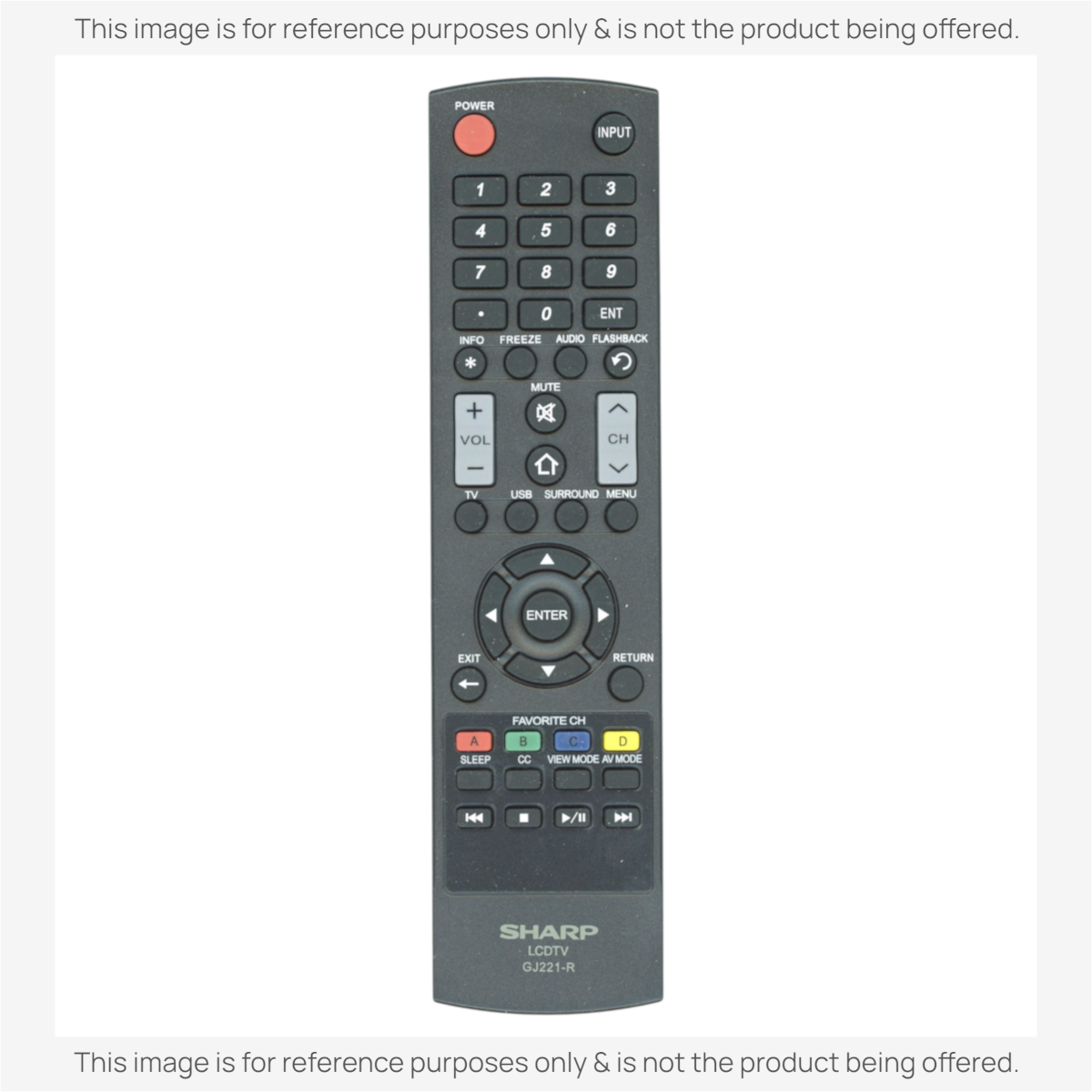 Anderic replacement remote control for Sharp GJ221R TV featuring black plastic casing and standard navigation buttons