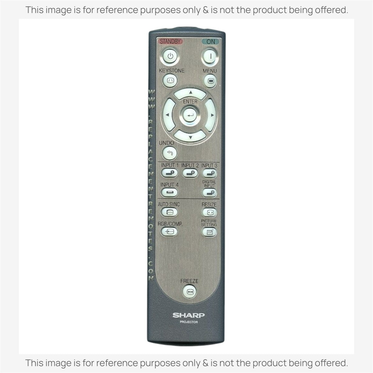 Anderic replacement infrared remote control for Sharp projector models, featuring grey casing and input buttons.