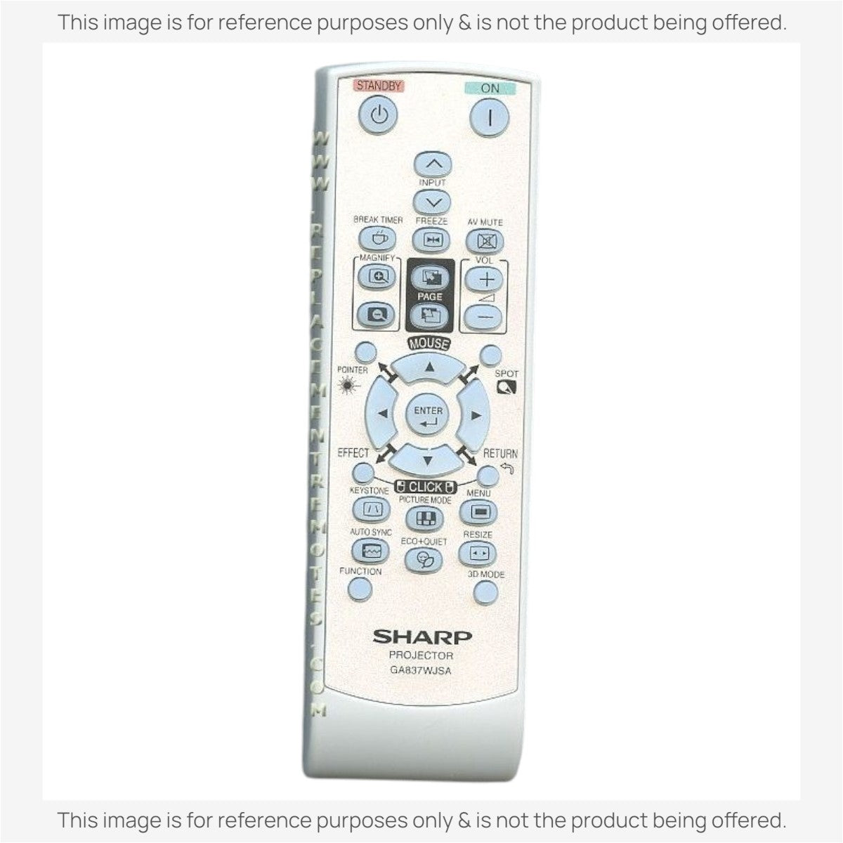 Anderic replacement remote control for Sharp GA837WJSA projector featuring a white plastic body and blue buttons.