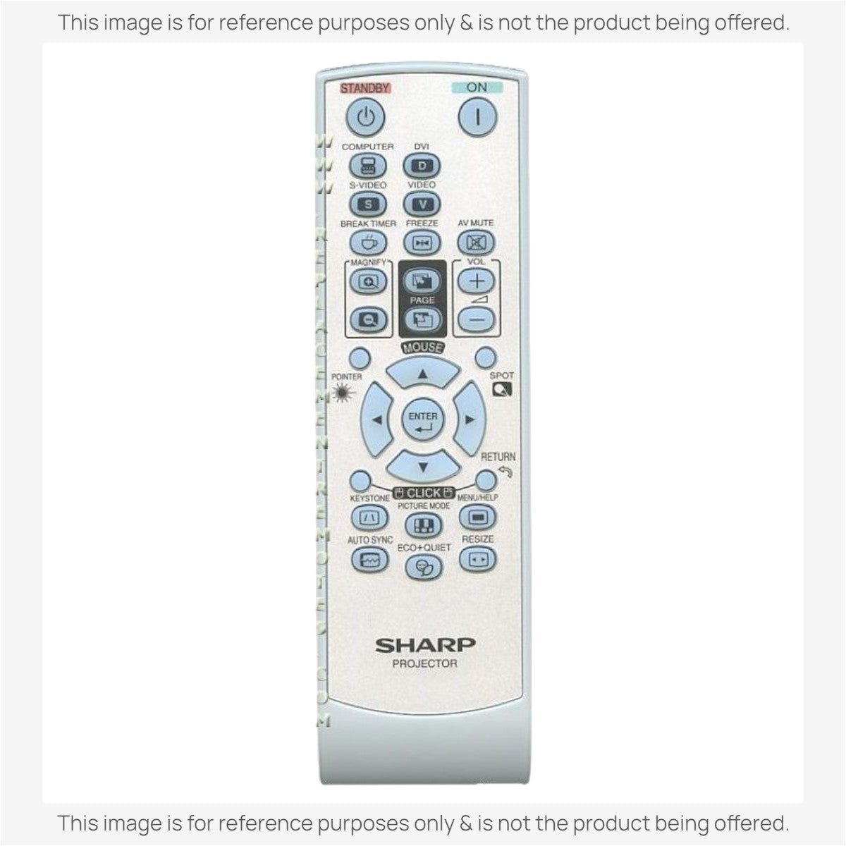 Anderic replacement infrared remote control for Sharp projector models featuring light grey casing and blue buttons