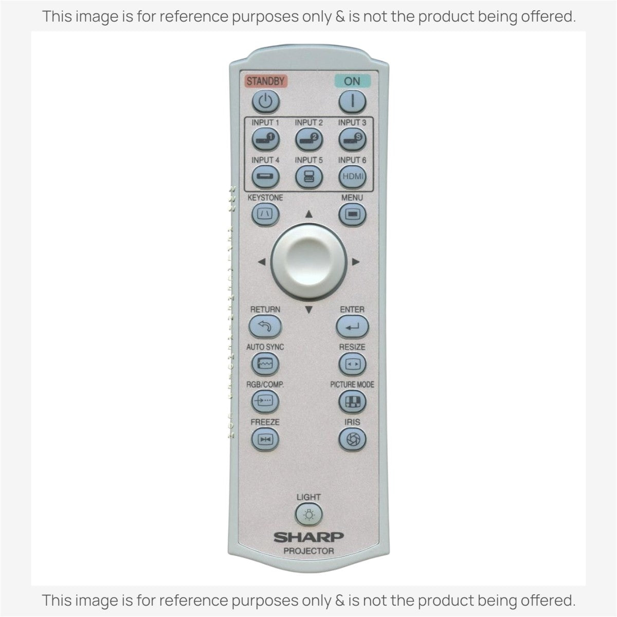 Anderic replacement remote control for Sharp projector featuring input buttons, menu navigation, and light function.