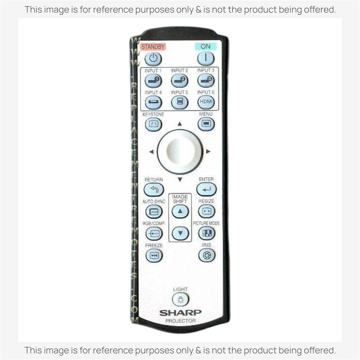 Anderic replacement remote control for Sharp projector models DT500, XVZ3000, and XVZ3000U with white buttons.