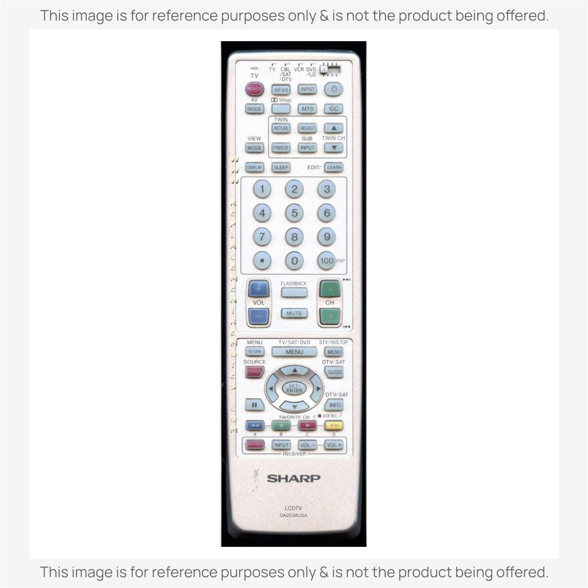 Anderic substitute remote control for Sharp AQUOS TVs, featuring a silver finish and comprehensive button layout.