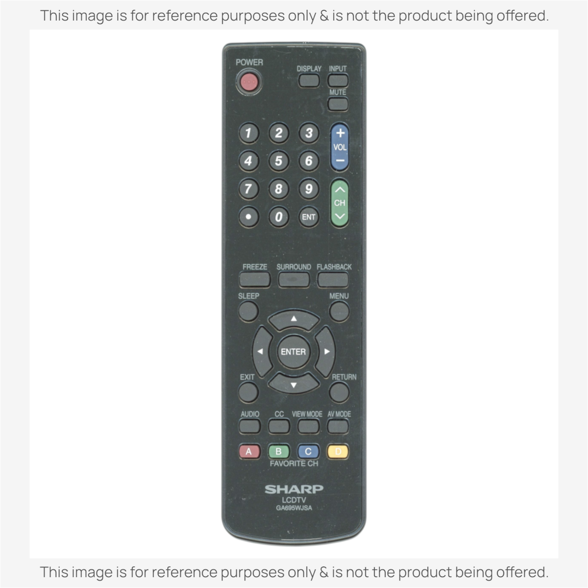 Anderic substitute remote control for Sharp TVs, black plastic with standard navigation and volume buttons.