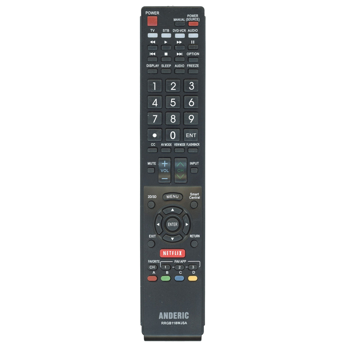 Anderic RRGB118WJSA black replacement remote control for Sharp AQUOS TVs with dedicated Netflix button
