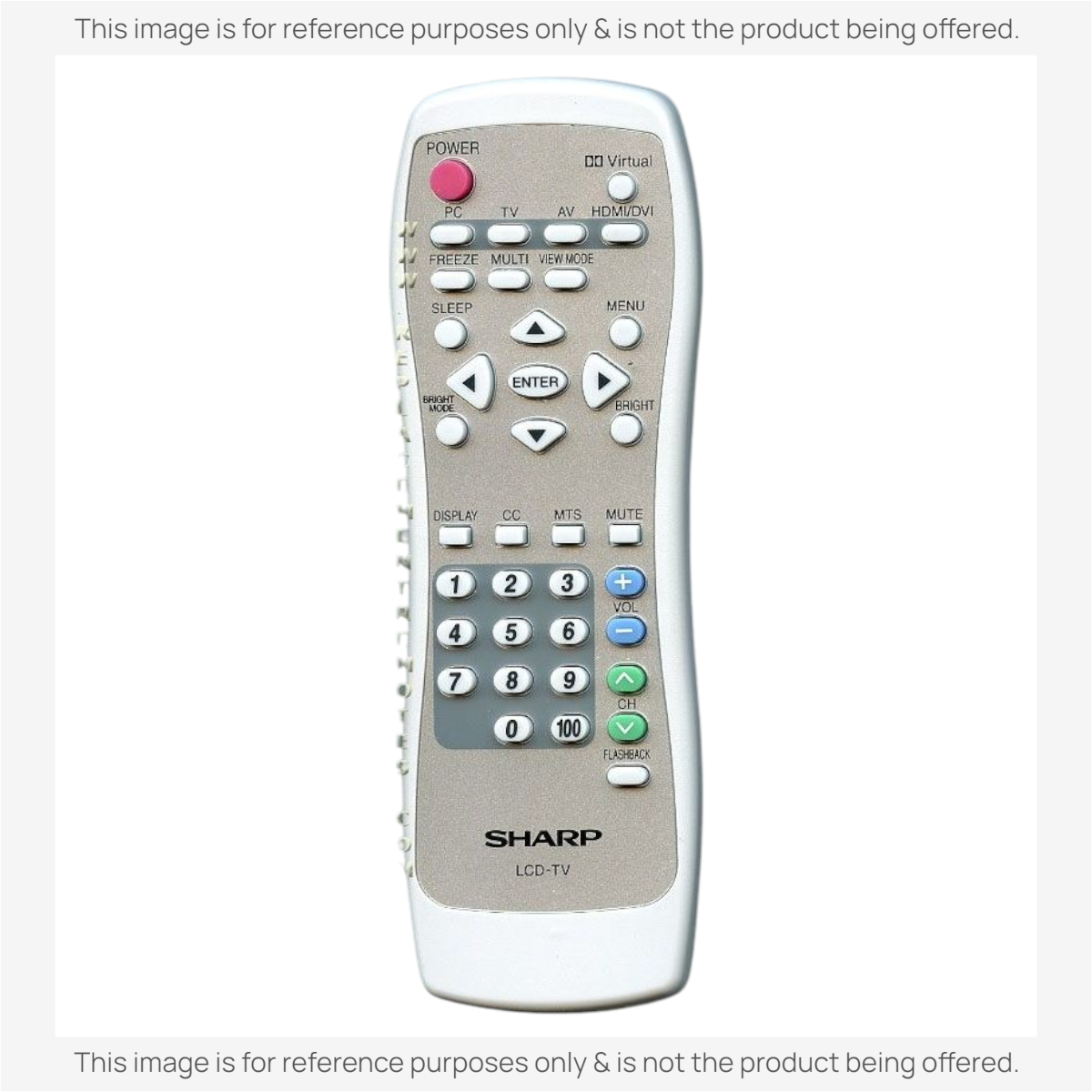 Anderic replacement remote control for Sharp LCD-TV featuring a grey body, pink power button, and numeric keypad.