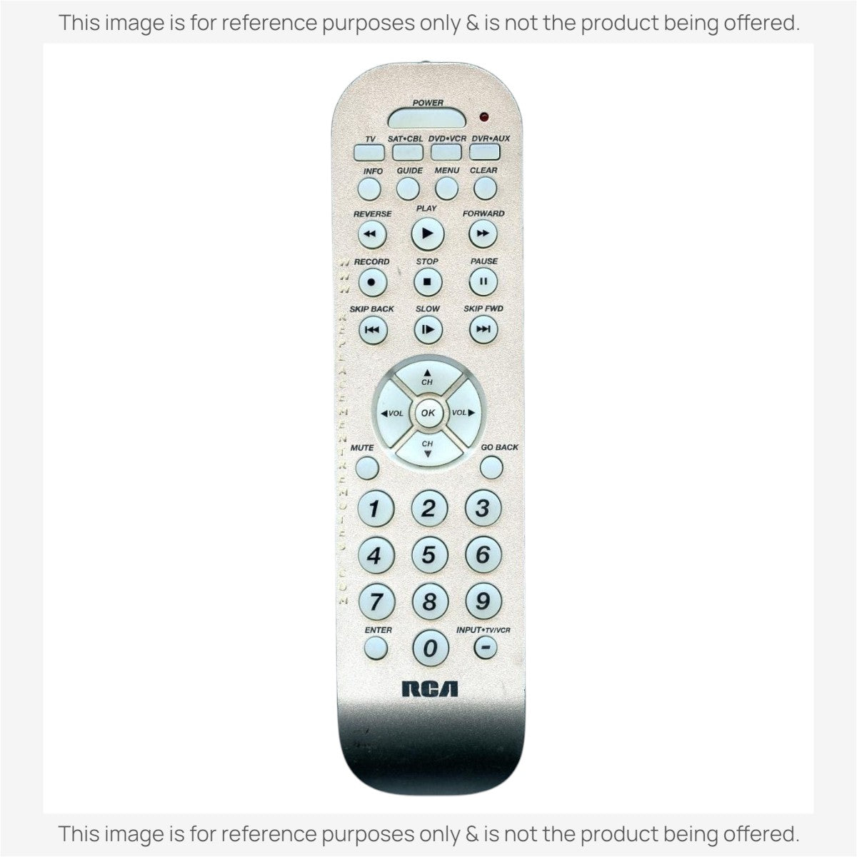 Anderic silver 4-device universal remote control with translucent rubber buttons and navigation cluster