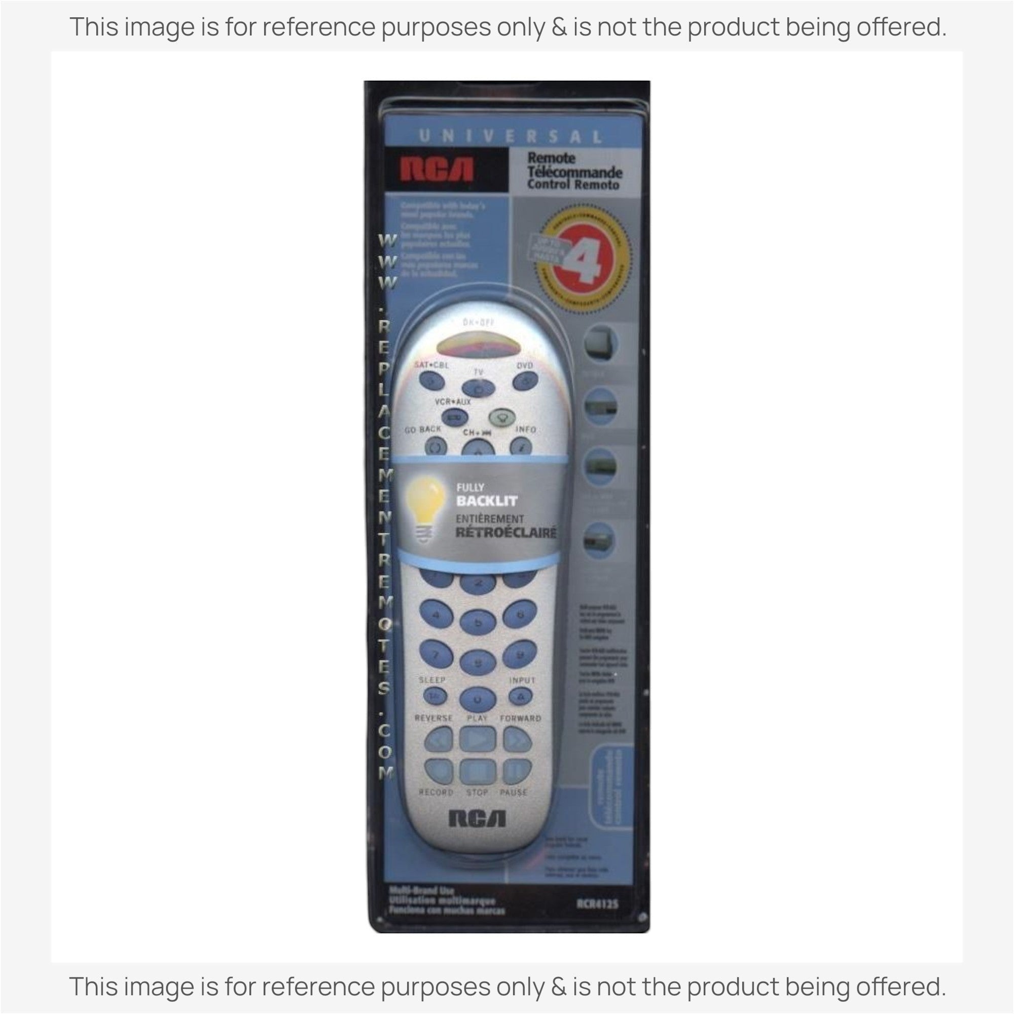 Anderic silver 4-device universal remote control with backlit buttons in original retail packaging