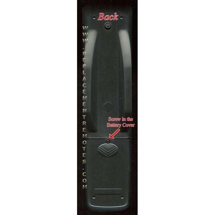 The back view of the Anderic Simple Magnavox TV Remote Control shows a battery cover secured with a screw and the website "www.replacementremotes.com" on the side for reliable pre-programmed remote access.