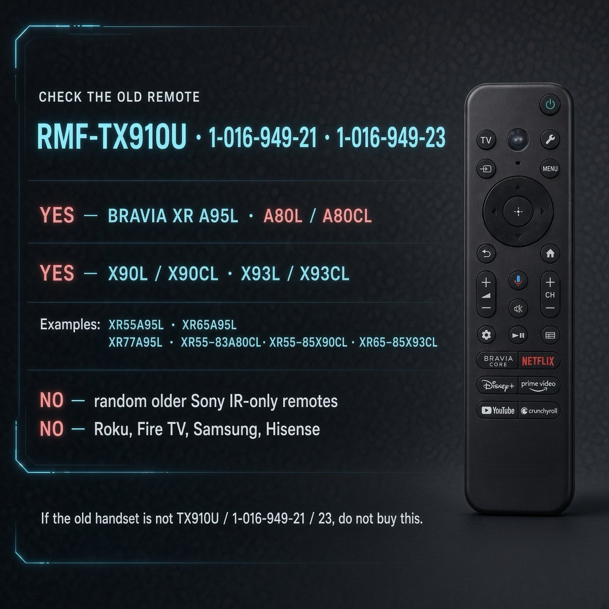 Anderic voice-enabled remote control for Sony BRAVIA XR TVs with dedicated streaming buttons and rechargeable battery