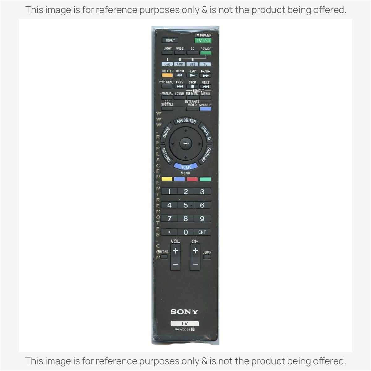 Anderic black replacement remote control for Sony RM-YD038 TV with full button layout and navigation controls.