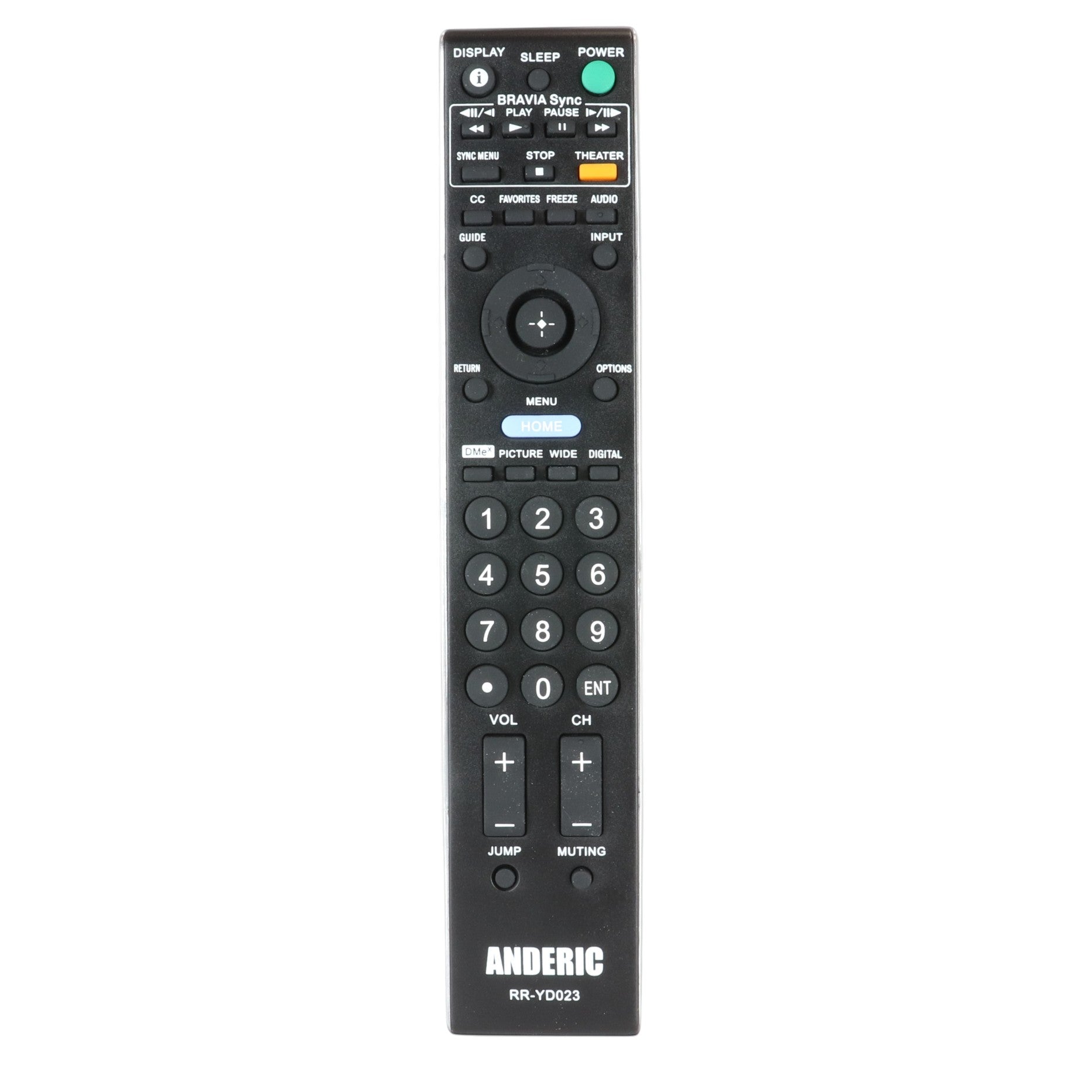 Anderic black infrared remote control replacement for Sony smart TVs with full menu and media playback buttons