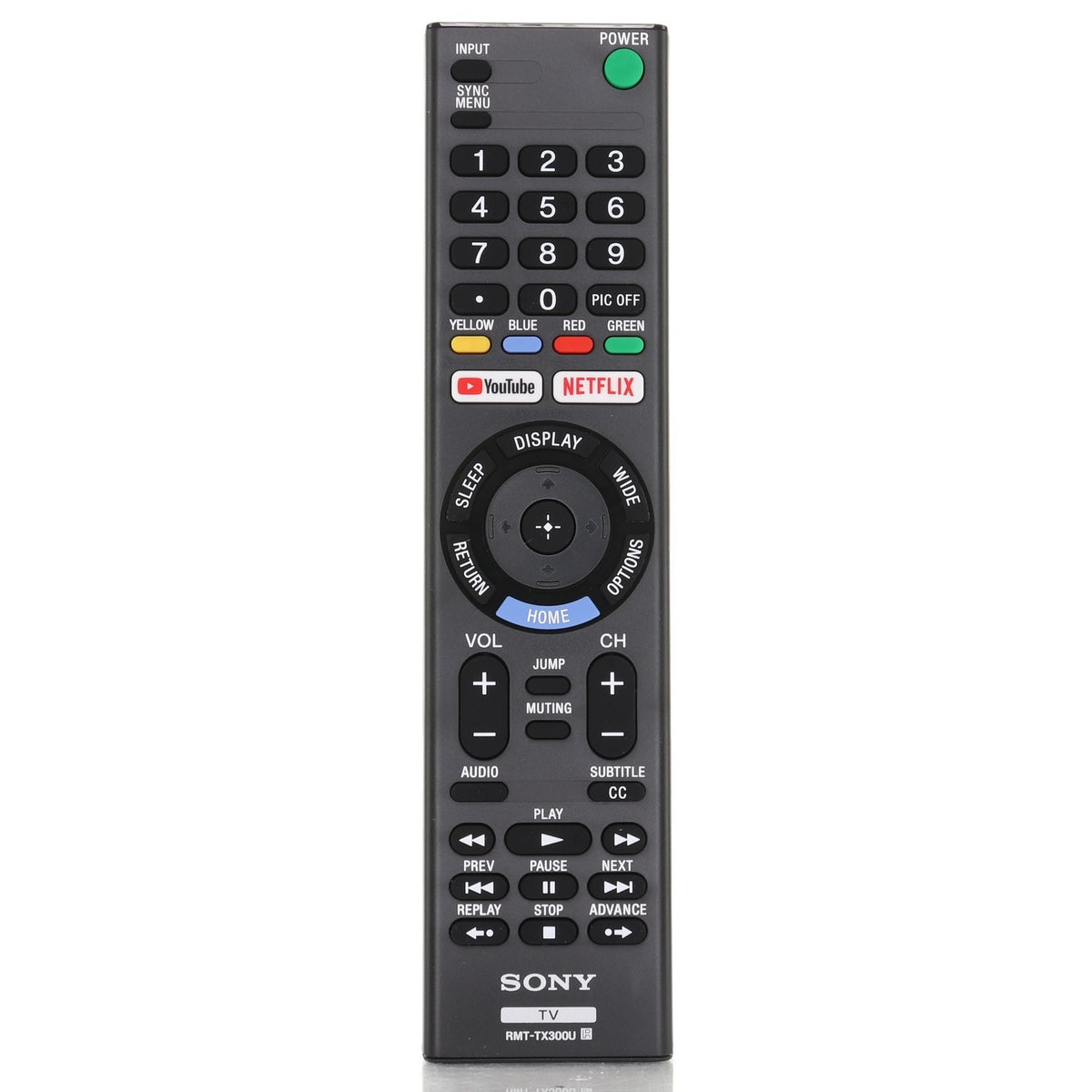 Anderic replacement remote control for Sony Smart TVs featuring dedicated Netflix and YouTube buttons in black.