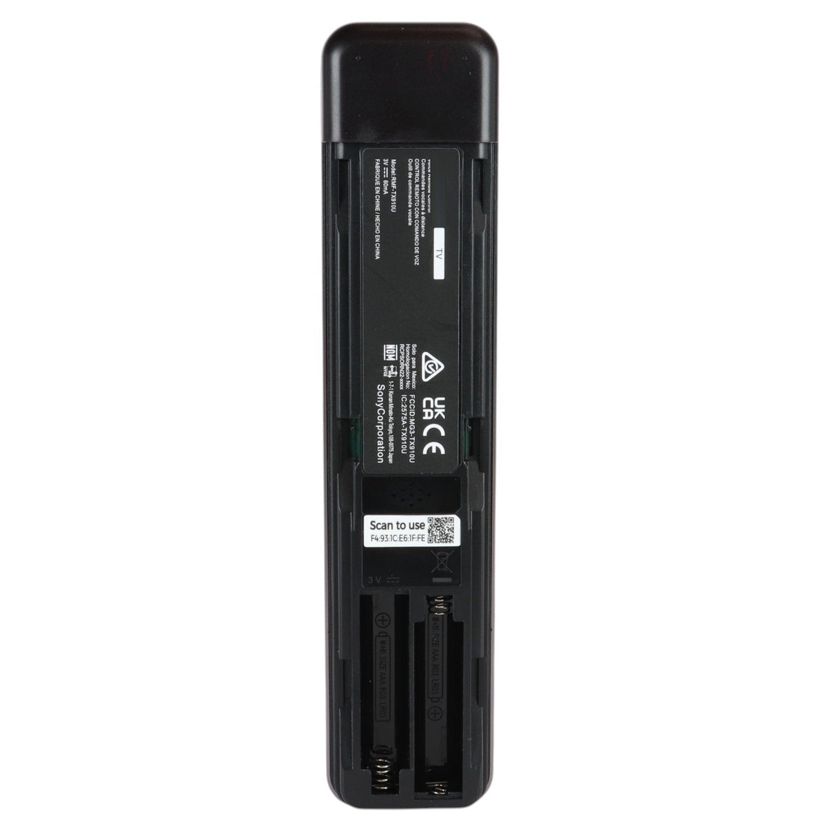 Anderic replacement remote control for Sony TVs, back view showing battery compartment and product labels.