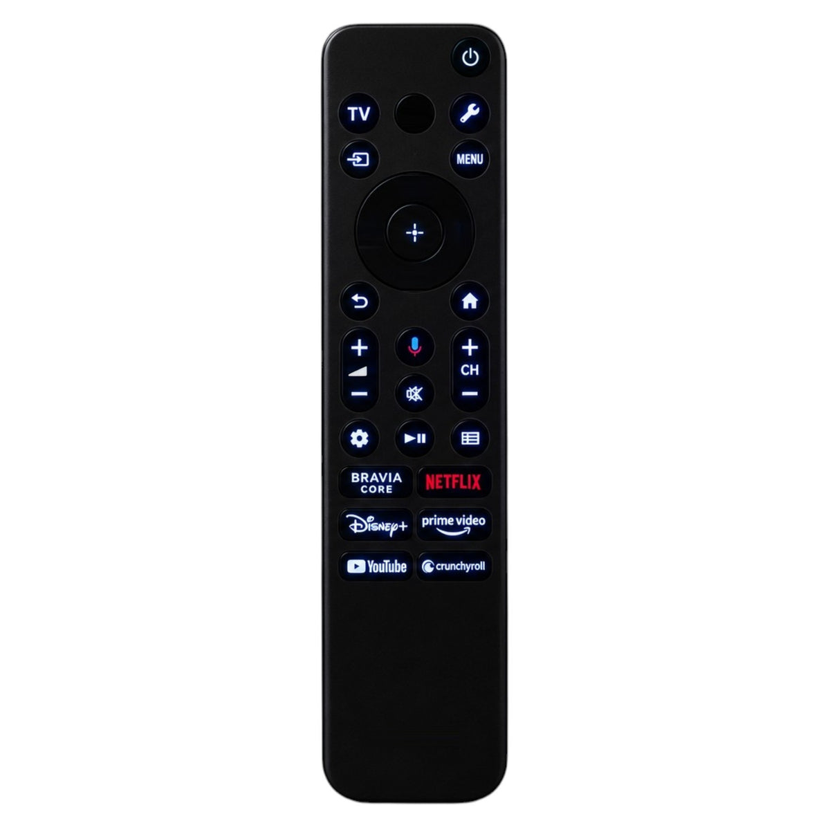 Anderic black voice remote control for Sony TVs featuring streaming shortcut buttons and intuitive navigation keys.